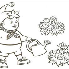 Noddy Watering Flowers coloring page