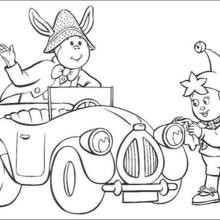 Noddy and Bunkey washing the car coloring page