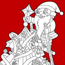 Santa Claus is decorating the christmas tree coloring page