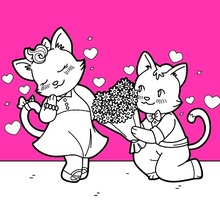 Cats in love coloring page