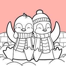 Valentine's day Penguins coloring page