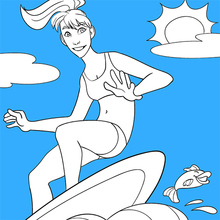 Female surfer coloring page