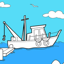 Boat at the docks coloring page
