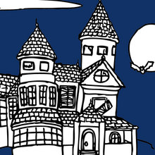 Spooky deserted mansion coloring page