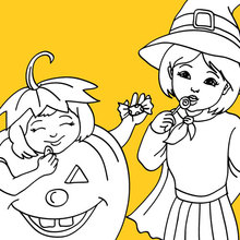Pumpkin and witch coloring page