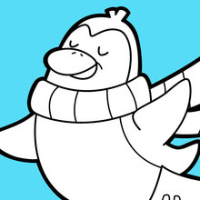 Penguin sliding across the ice coloring page