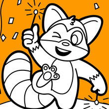 The raccoon celebrates the new year coloring page