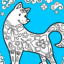 The dog celebrates the Chinese New Year coloring page