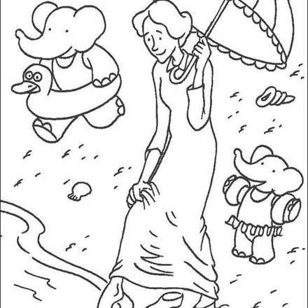 zephir coloring page in black and white babar