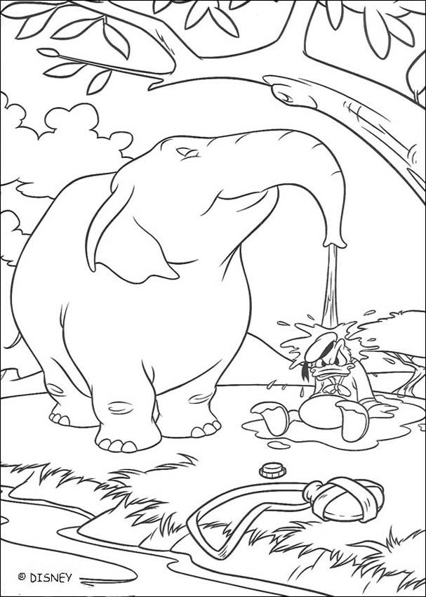 Donald duck with the elephant coloring pages - Hellokids.com