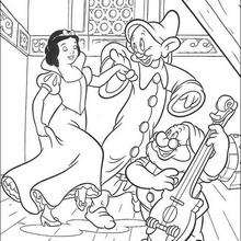 Snow White dancing with Dopey - Coloring page - DISNEY coloring pages - Snow White and the seven dwarfs coloring pages