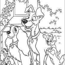 Lady, Tramp and puppies - Coloring page - DISNEY coloring pages - Lady and the Tramp coloring book pages