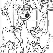 Tramp and puppies - Coloring page - DISNEY coloring pages - Lady and the Tramp coloring book pages