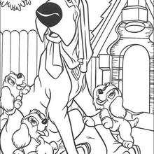 Trusty with puppies coloring page
