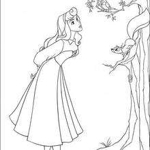 Princess Aurora singing with birds - Coloring page - DISNEY coloring pages - Sleeping Beauty coloring pages