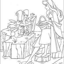Princess Aurora with friends - Coloring page - DISNEY coloring pages - Sleeping Beauty coloring pages