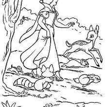 Snow White walking with animals coloring page
