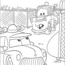Mater and a police car coloring page