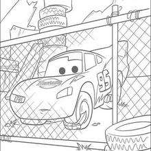 Lightning Mc Queen in the car compound coloring page