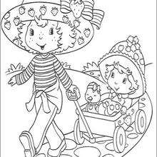 Strawberry Shortcake Pulls Apple Dumplin in the Wagon coloring page