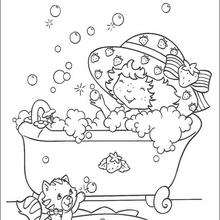 Strawberry Shortcake having a Bubble Bath coloring page