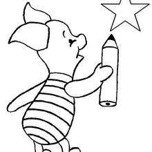 Piglet is drawing a star - Coloring page - DISNEY coloring pages - Winnie The Pooh coloring pages