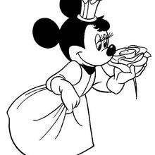 Queen Minnie Mouse with a rose coloring page