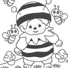 Monchhichi with bees - Coloring page - CHARACTERS coloring pages - CARTOON CHARACTERS Coloring Pages - MONCHHICHI coloring pages