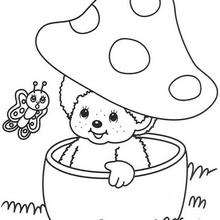 Monchhichi Hides in Mushroom coloring page