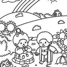 Monchhichi and rainbow - Coloring page - CHARACTERS coloring pages - CARTOON CHARACTERS Coloring Pages - MONCHHICHI coloring pages