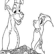Lady and Tramp  having dinner - Coloring page - DISNEY coloring pages - Lady and the Tramp coloring book pages