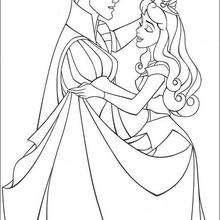 Princess Aurora and prince Philip dancing waltz coloring page