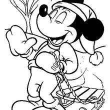 Mickey Mouse's sled coloring page
