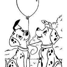 Puppies with balloons - Coloring page - DISNEY coloring pages - 101 Dalmatians coloring pages