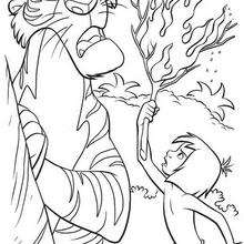 SHERE KHAN frightened by fire coloring page