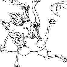 Lion cubs Ride on an Ostrich coloring page