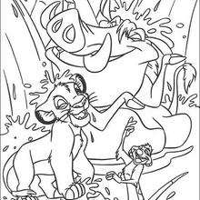 Simba, Timon and Pumbaa Take a Shower coloring page