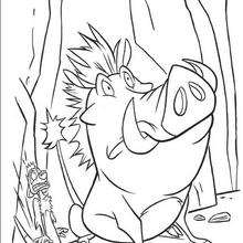 Terrified Pumbaa and Timon coloring page