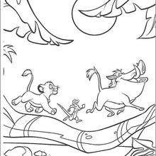 Simba, Timon and Pumbaa Playing in the Jungle coloring page