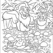 Simba, Timon and Pumbaa having a bath - Coloring page - DISNEY coloring pages - The Lion King coloring pages