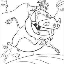 Timon riding Pumbaa - Coloring page - DISNEY coloring pages - The Lion King coloring pages