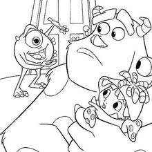 Sulley, Boo and Mike Wazowski coloring page