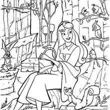 Princess Aurora with forest animals - Coloring page - DISNEY coloring pages - Sleeping Beauty coloring pages