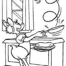 Daisy Duck making pancakes coloring page