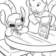Lilo and Stitch reading a book - Coloring page - DISNEY coloring pages - Lilo and Stitch coloring pages