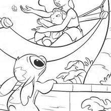 Lilo and Stitch in the hammock - Coloring page - DISNEY coloring pages - Lilo and Stitch coloring pages