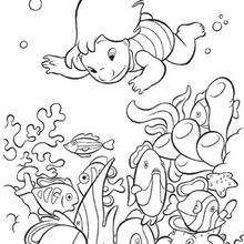 Lilo swiming with fishes coloring page