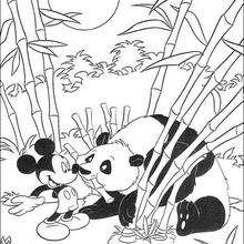 Mickey Mouse and the panda coloring page