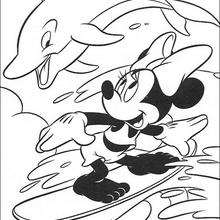 Minnie Mouse with the dolphin - Coloring page - DISNEY coloring pages - Mickey Mouse coloring pages