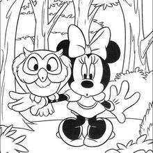 Minnie Mouse with the owl coloring page
